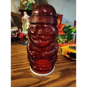Vintage Plastic Red Santa Claus Candy Container Canister With Lid Rare MCM Large